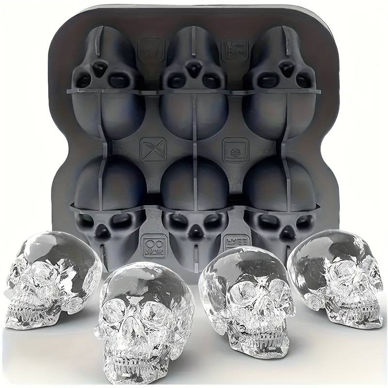 6-Grid Skull Ice Cube Mold Silicone Skull Ice Tray Halloween Ice Cube Mold Jelly Candy Ice