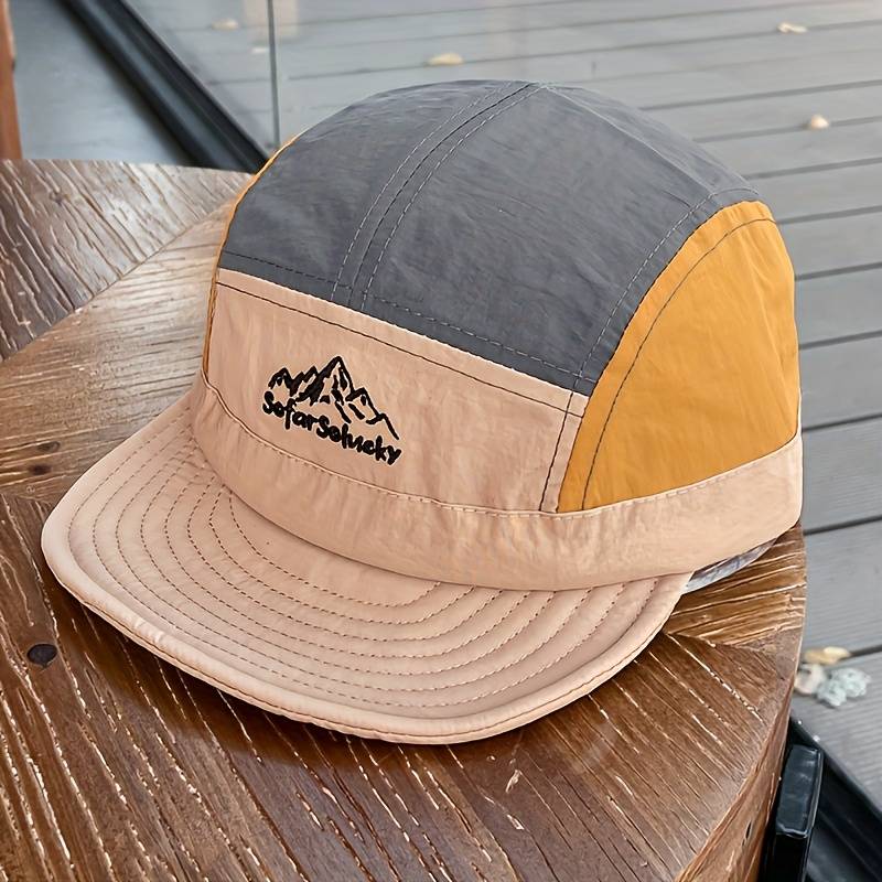 1pc A Men'S American Vintage Color-Blocked Five-Panel Cap Quick-Drying Soft-Top Duckbill Hat Tre