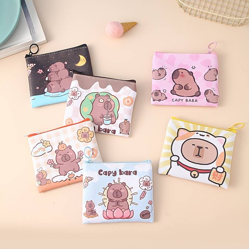 1pc Cute Cartoon Capybara Mini Wallet Multi-Functional Travel Accessory With Coin Storage And M