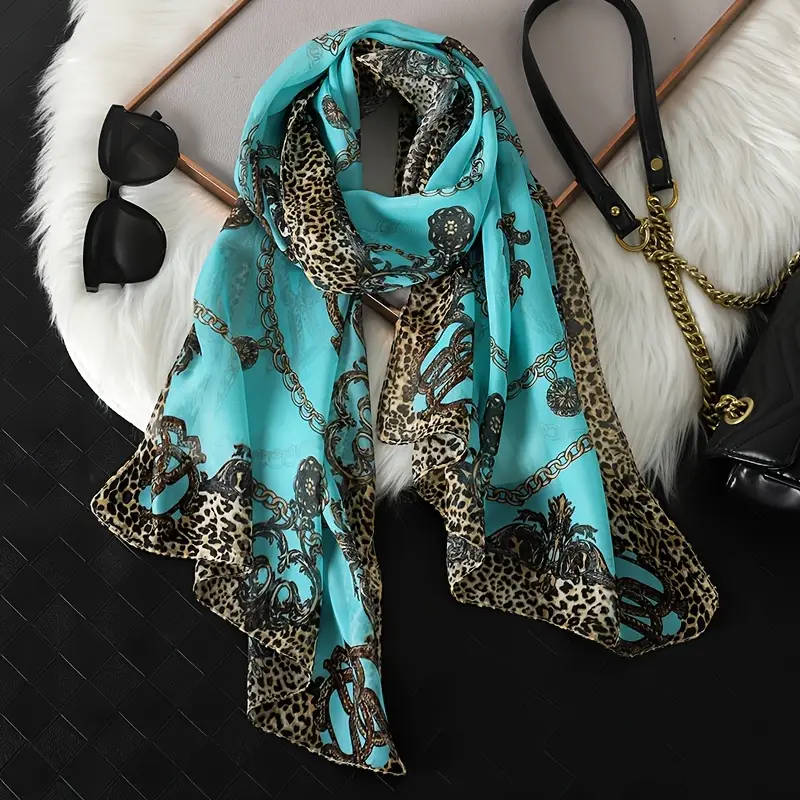 Leopard Print Scarf with Chain Pattern, 50.01cm x 159.99cm