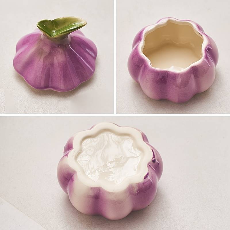 1pc Art Deco Style Garlic-Shaped Ceramic Ashtray Round Home Decor Trinket Simple Design No E