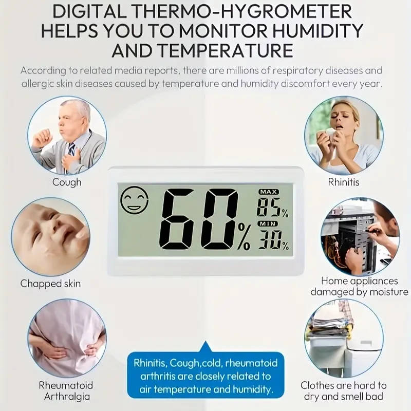 1pc Digital Indoor Thermometer Hygrometer Battery-Powered Easy-to-Read LCD Display for Home Comfort