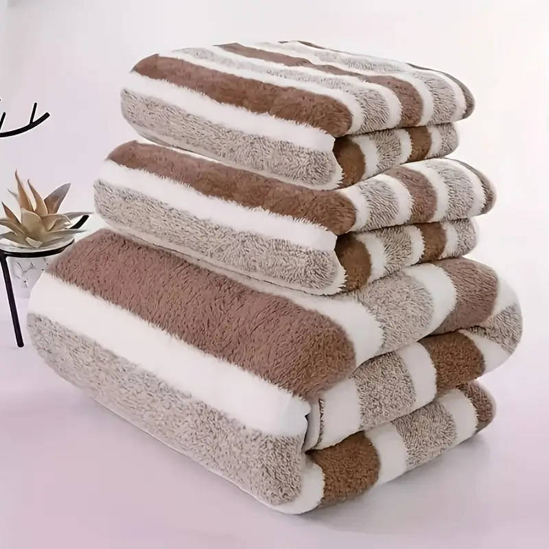 3 Piece Blue and White Striped Luxury Bath Towel Set