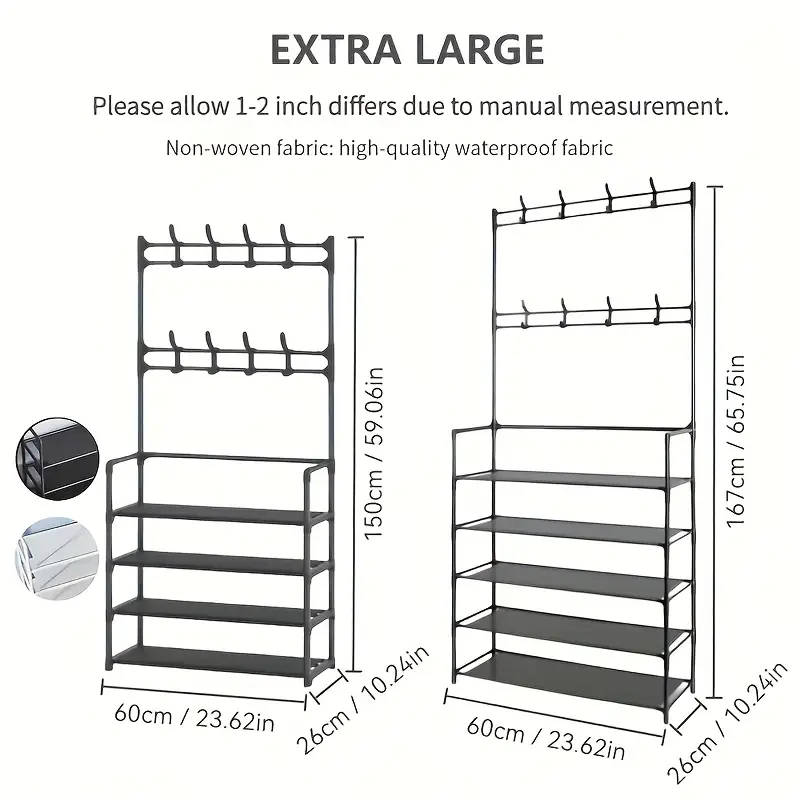 4/5 Tier Metal Shoe and Boot Organizer Rack with Hooks - Durable Iron Alloy, Easy Assembly, Ideal fo