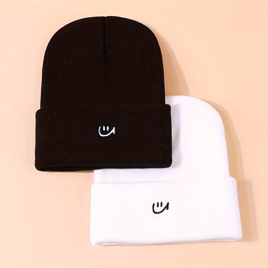 1pc joyful Embroidered Beanie Stretchy Adjustable Knit Skull Cap for Men Women Warm Cozy E