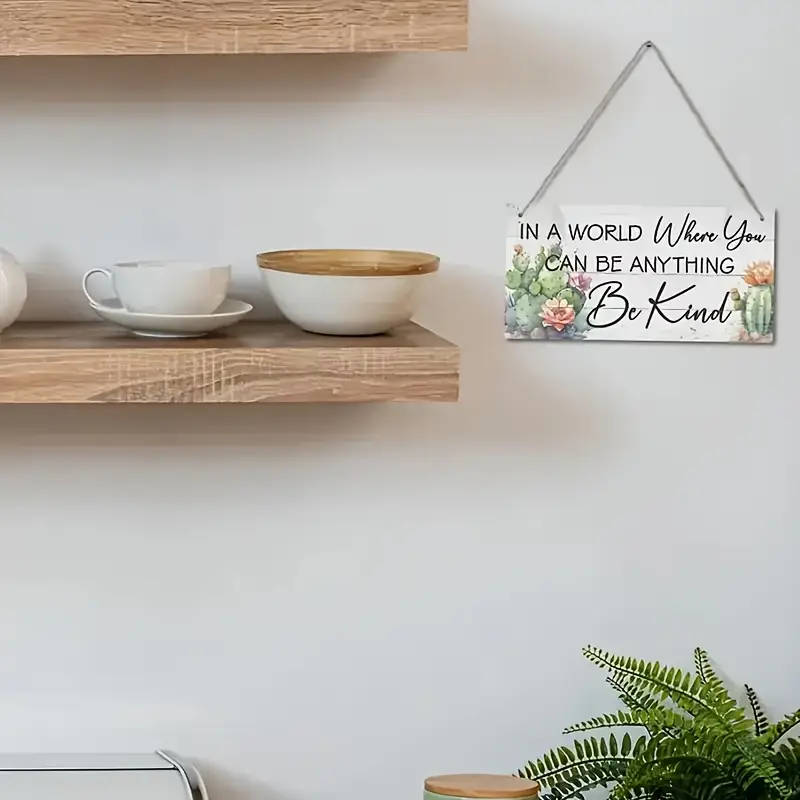 1pc Inspirational Wooden Sign Plaque Be Kind Message Rustic Wall Art Decor for Home Cafe Club Durabl