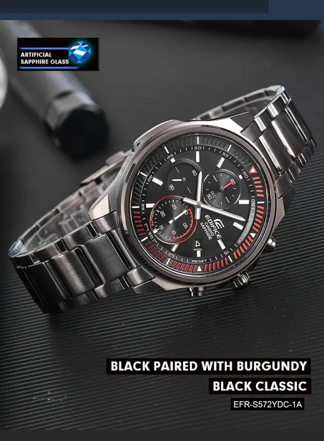     mens business watch sapphire   stainless   with date stopwatch features details 2