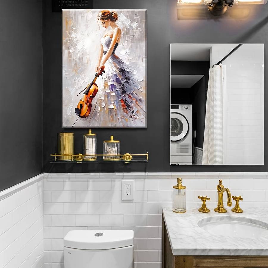 1pc Elegant Violinist Canvas Print Abstract Female Musician Oil Painting Pine Wood Wrapped Frame