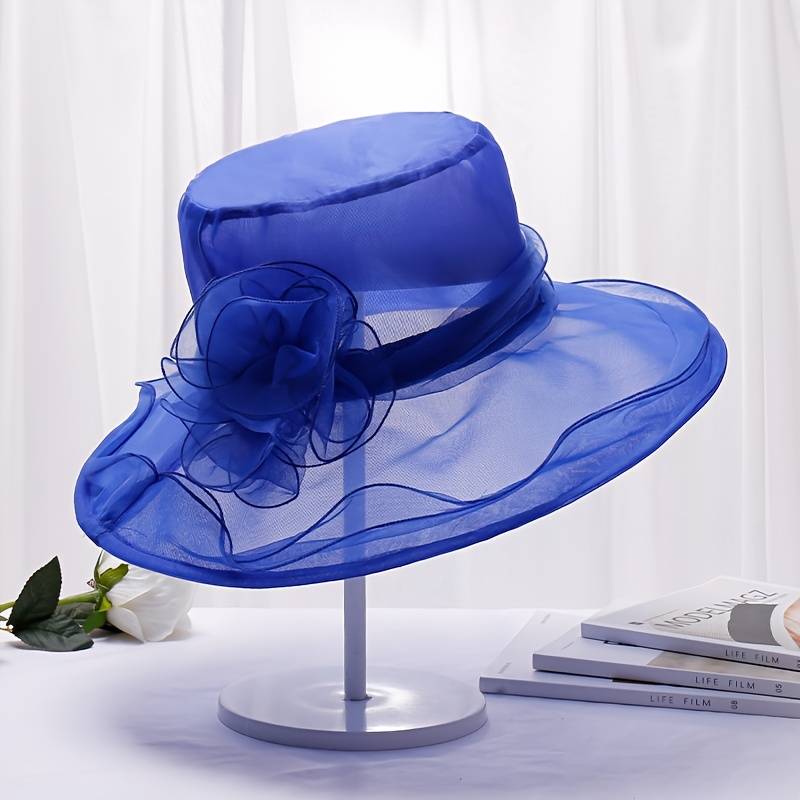 1pc Foldable Flower Organza Sun Hat Elegant Solid Color Mesh Breathable Travel Beach Hats British S