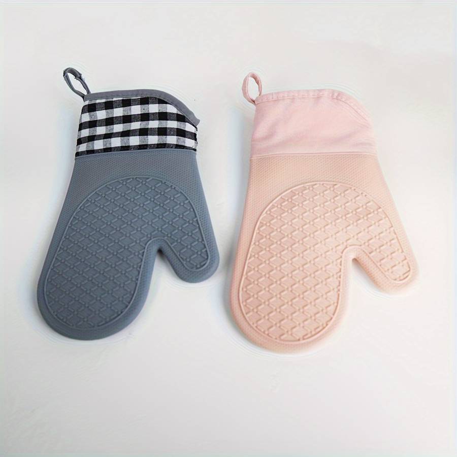 2pcs Non-Slip Silicone Kitchen Mitts Hand Wash Only Outdoor Cooking Safety Gear Check Pattern