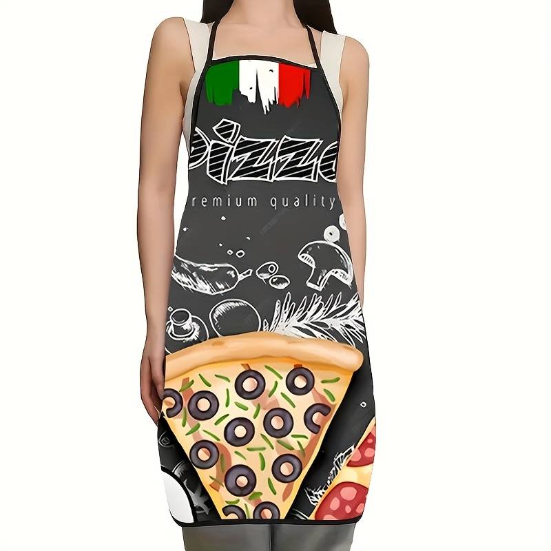 1pc Italian Pizza Print Apron Polyester Cooking Apron with Vibrant Pizza Design Ideal for Ho
