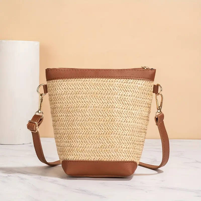 1pc Woven Crossbody Bag for Women Faux Leather Geometric Quilted Pattern Polyester Lined