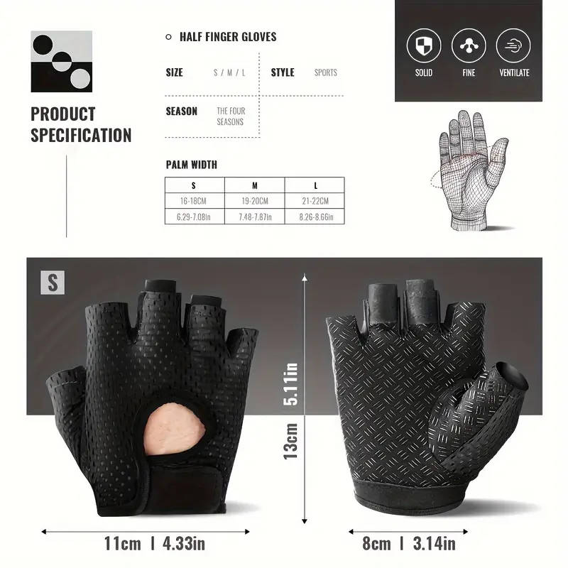 1 Pair Size M Breathable Anti-Slip Half Finger Training Gloves Nylon Mesh Adjustable Wrist Strap