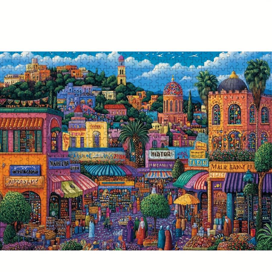 1000pcs Mysterious Bazaar in Marrakech Jigsaw Puzzle for Adults Vibrant Moroccan Ma