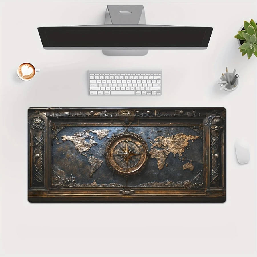 1pc 30x80cm Vintage Compass Design Mouse Pad Anti-Slip Durable Office Accessory