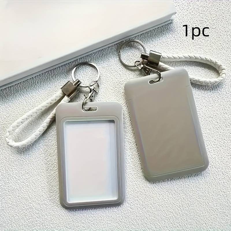 1pc Fashionable Macaron Solid Color Plastic Commuter Card Case with Keychain Hand Washable Non-D
