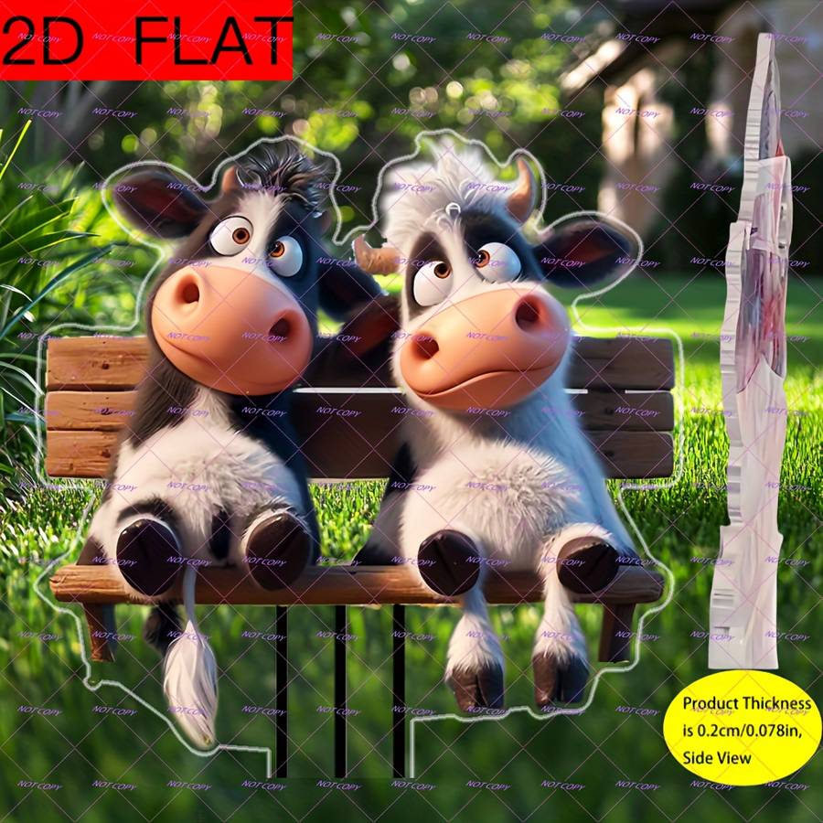 1pc 2D Flat  Printing Acrylic Gentle Cow Charming Outdoor Decoration Suitable for Patio Lawn V