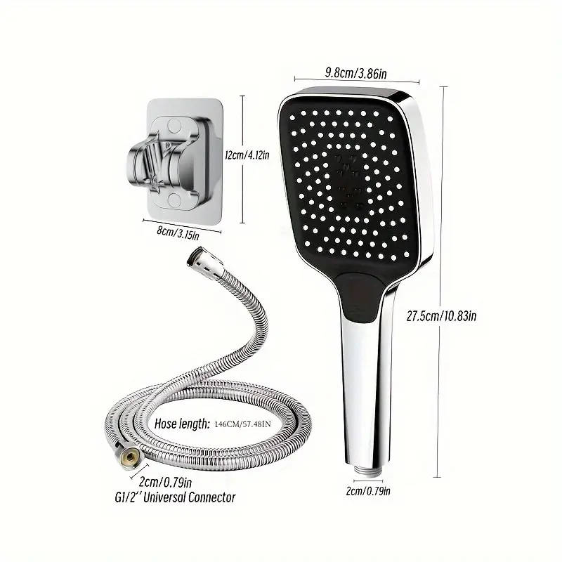 1set Square Shower Head With Shower Bracket And Hose Multi Functional High Pressure Shower Head