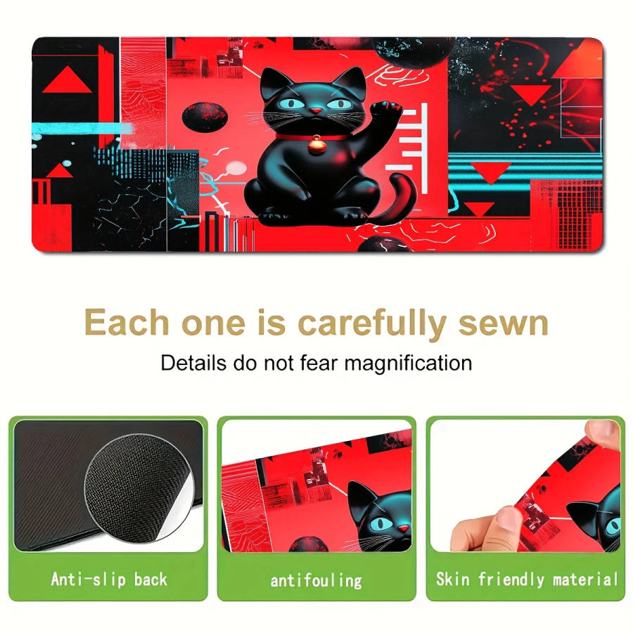 1pc 40x90cm Cyber Cat Geometric Mouse Pad Trendy Creative Durable Office Desk Accessory Suitable