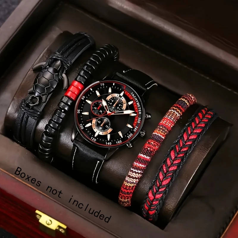 5pcs Exquisite Men's Quartz Watch and Accessories Color sent randomly
