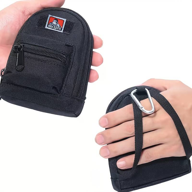1pc Black Nylon Mini Backpack Key Bag Unisex Compact Wallet Earphone Pouch with Multiple Zipper