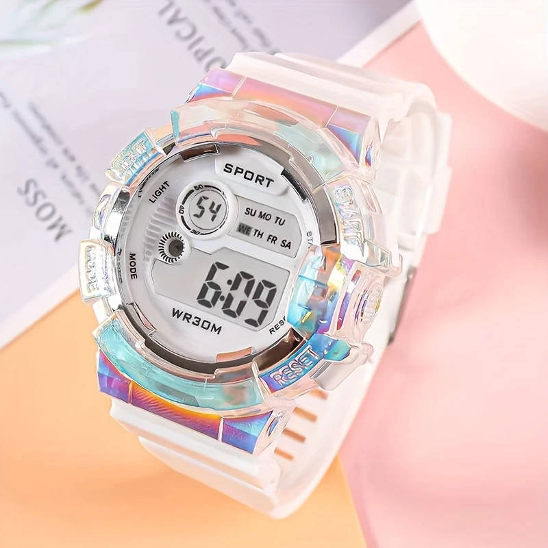 1pc Sport Style Digital Wrist Watches with Stopwatch Date Round Face Electronic Movement Silica Gel