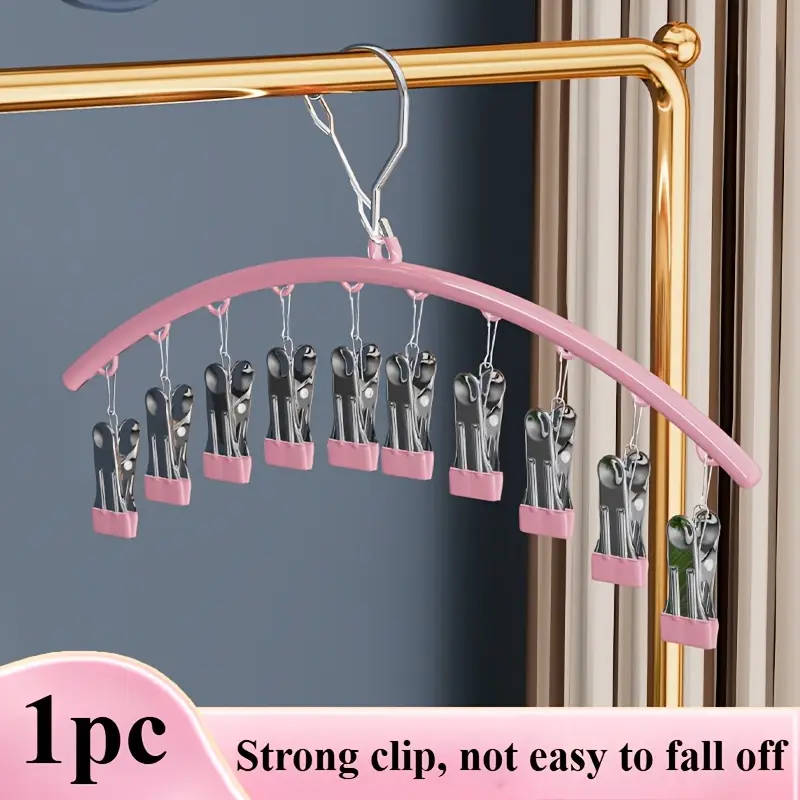 1pc Premium Pink Stainless Steel Pants Hanger with 10 Clips - Space-Saving Rust-Resistant