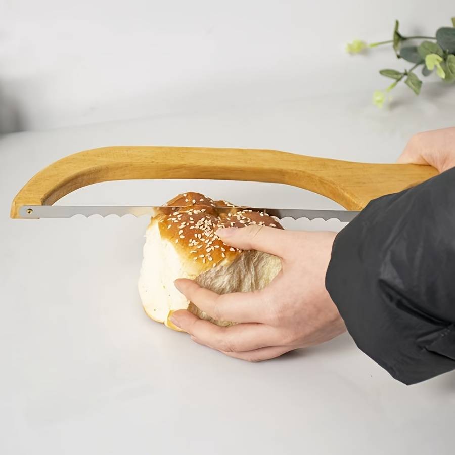1pc Wooden Bread Cutting Tool Ergonomic Handle Durable Pressed Wood Construction Smooth Edg