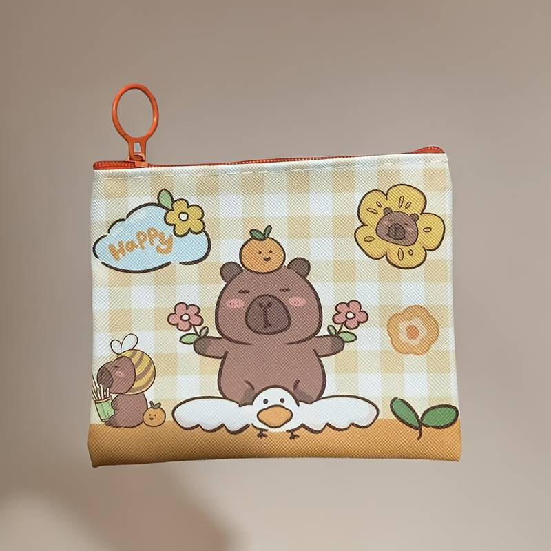1pc Cute Cartoon Capybara Mini Wallet Multi-Functional Travel Accessory With Coin Storage And M