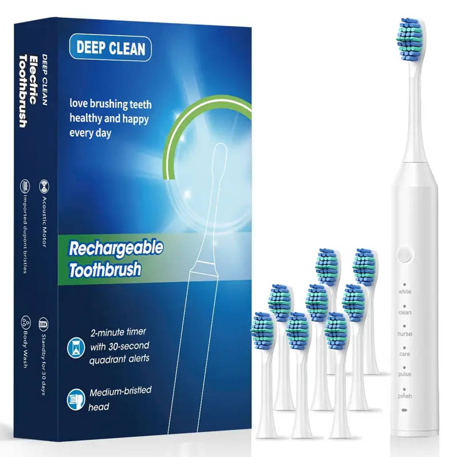 Electric Toothbrush 6 Modes 8 Replacement Heads