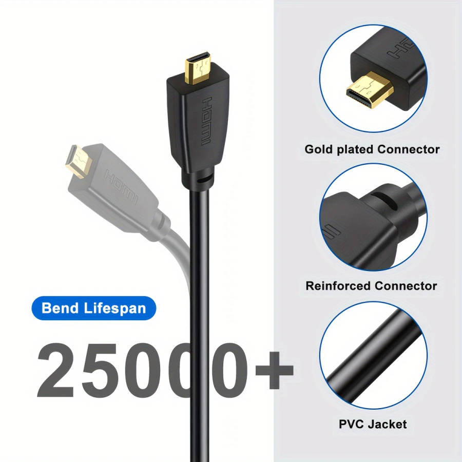 1pc 30cm High Speed Micro Male to Female Cable 18Gbps 4K 60Hz HDR Gold-Plated Ethernet-Ready Round