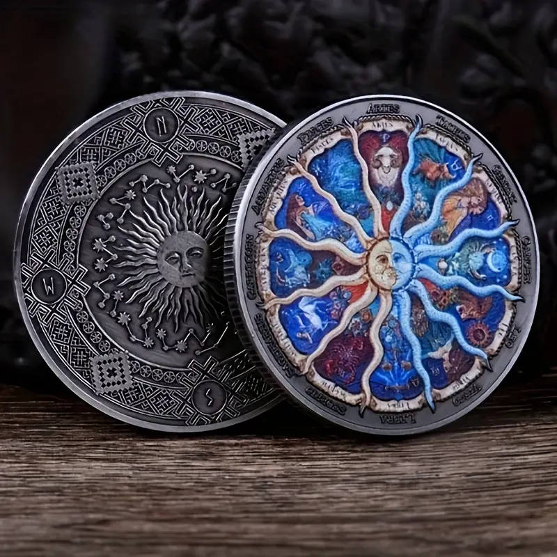 12 Zodiac Signs Colorful Coin with Capsule 40MM Wide