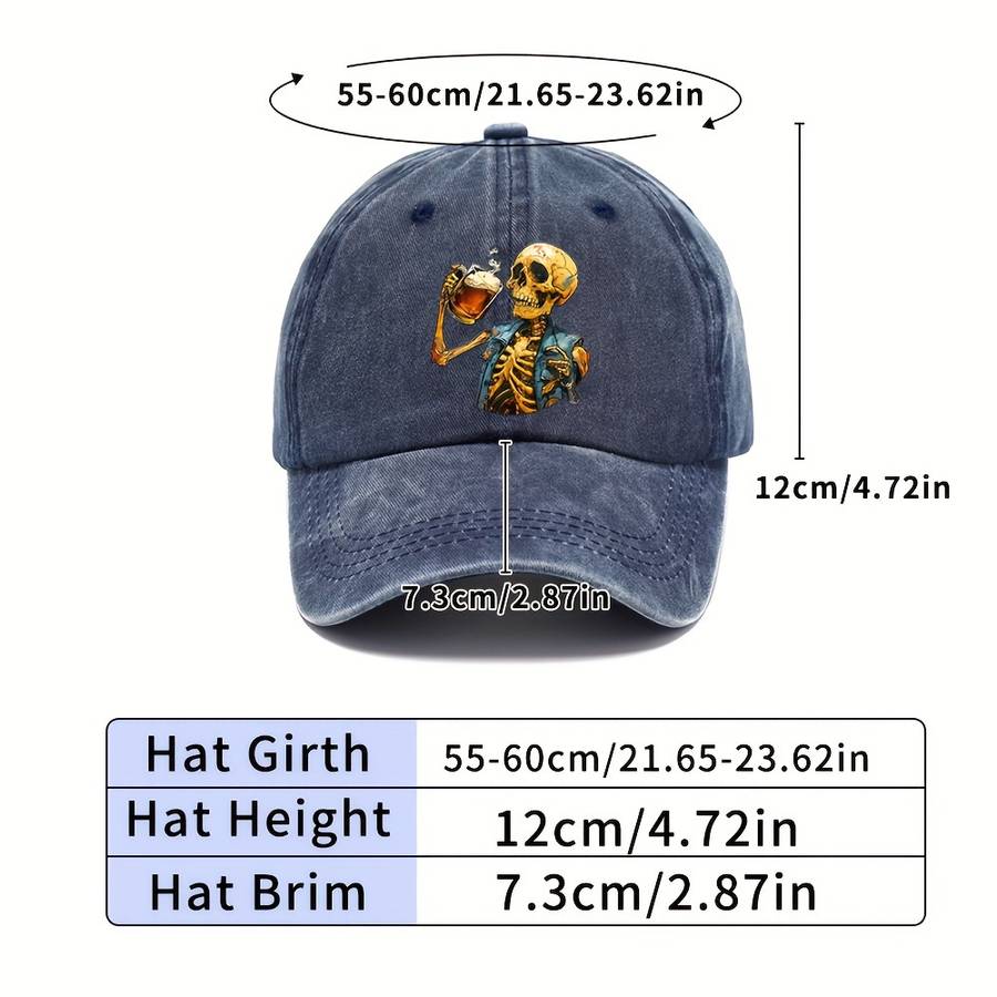 1pc Halloween Skeleton Holding Wine Baseball Cap Adjustable Vintage Casual Hat Unisex Breathable