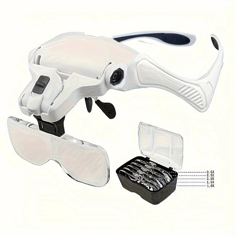 1pc Head Magnifier Hands-Free LED Magnifying Glass High Definition 5 Interchangeable Zoom Levels 1.0