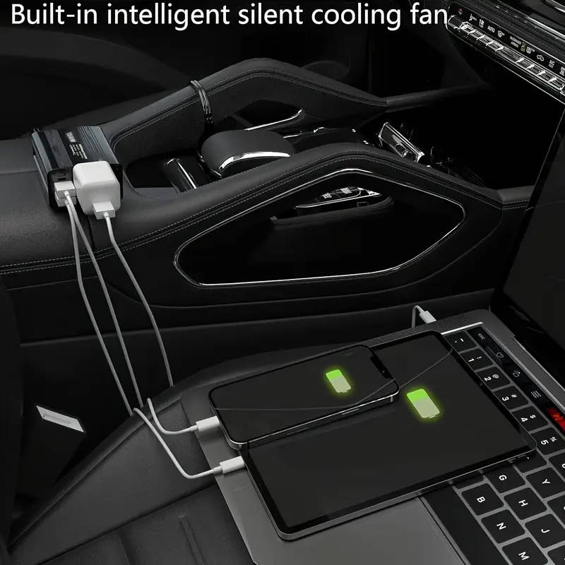 DC12V to AC220V Car Power Inverter with 3.1A Dual USB & Type-C Fast Charging