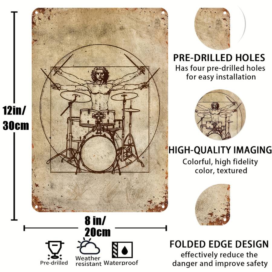 1 Piece Vintage Drummer Metal Tin Sign Aluminum Wall Mount Decorative Plaque 8 x 12 Inches