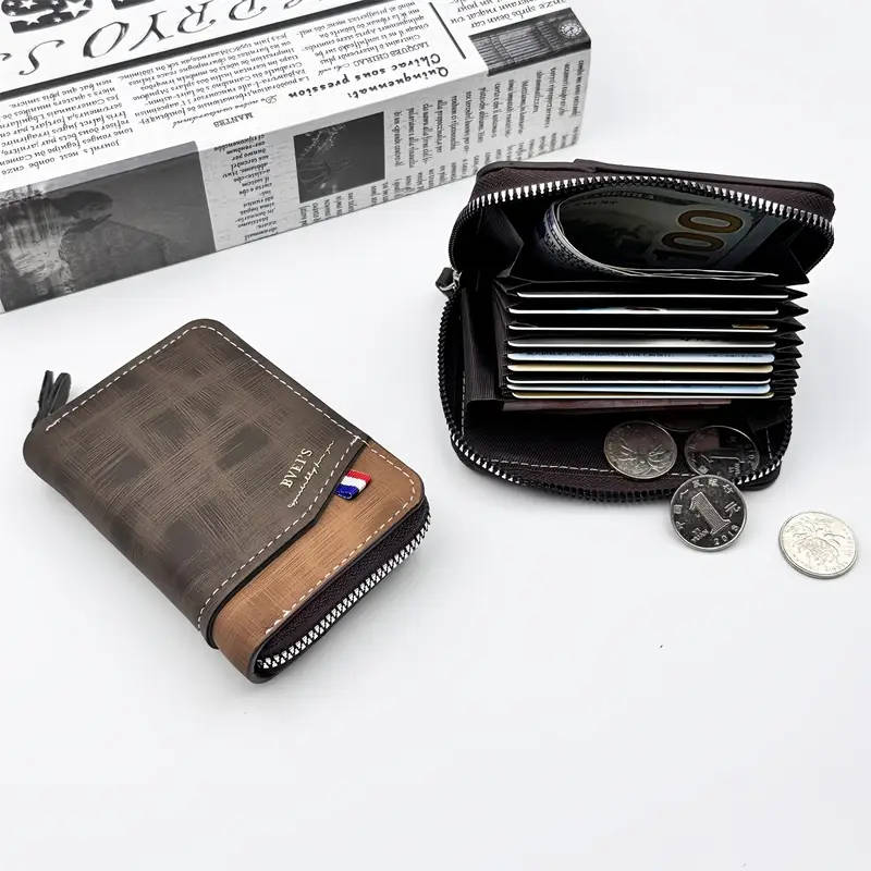 1pc Elegant Men'S Retro Organ Card Bag Multi-card Slot Large Capacity Multi-functional Coin Purse Fa