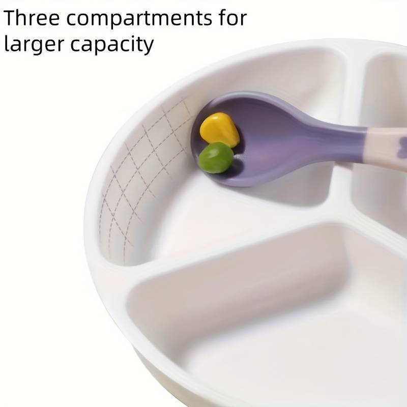 6pcs Baby Feeding Set BPA-Free Plastic Silicone Non-Slip Suction 3-Compartment Plate Ute