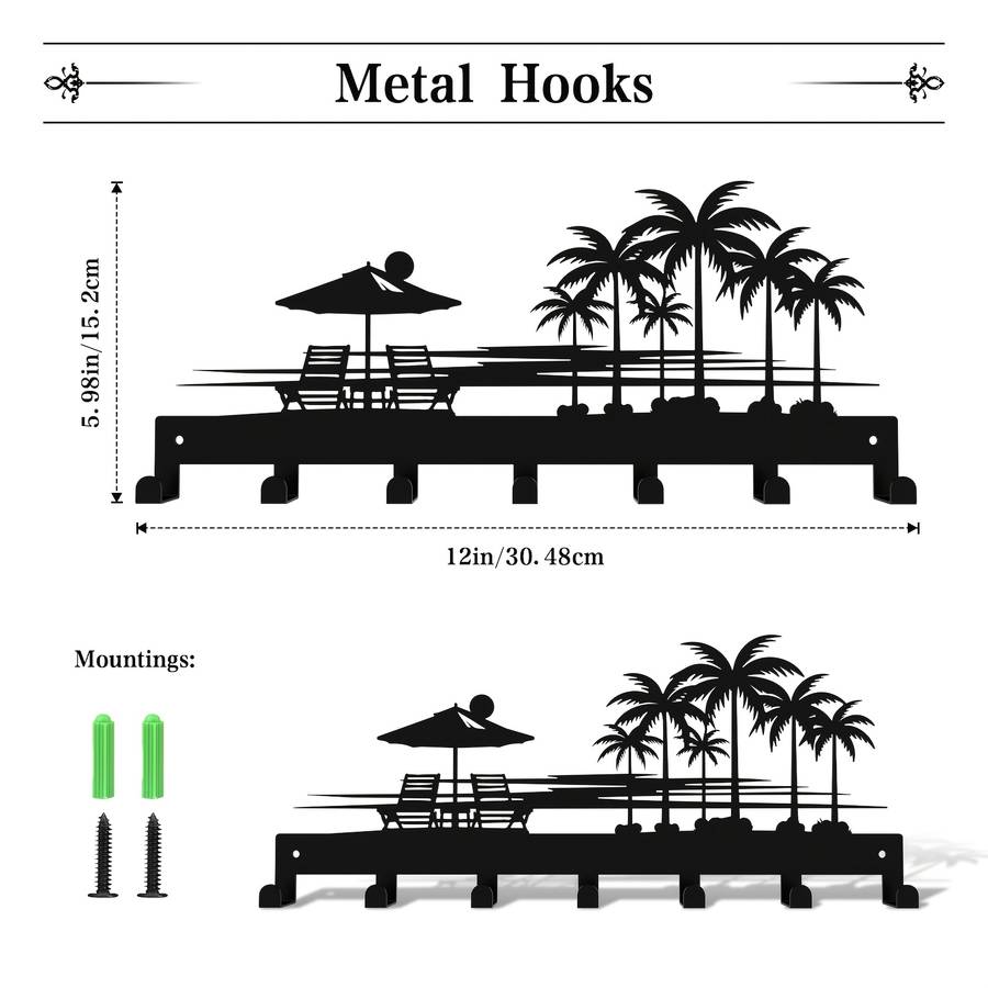 Key Hook Wall-Mounted Key Rack Metal Key Holder Wall-Mounted Key Storage Rack Vacation-Themed Ke