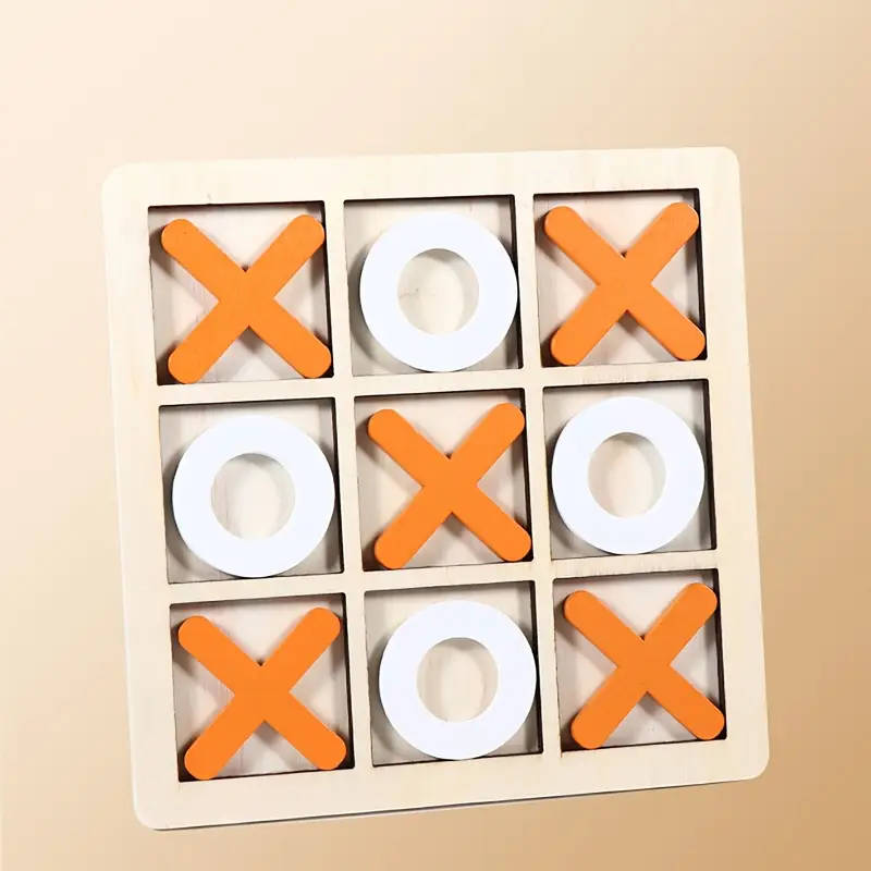 Wooden Tic Tac Toe Game for Youngsters - Mini XO Chess Board with Colorful XOXO Pieces