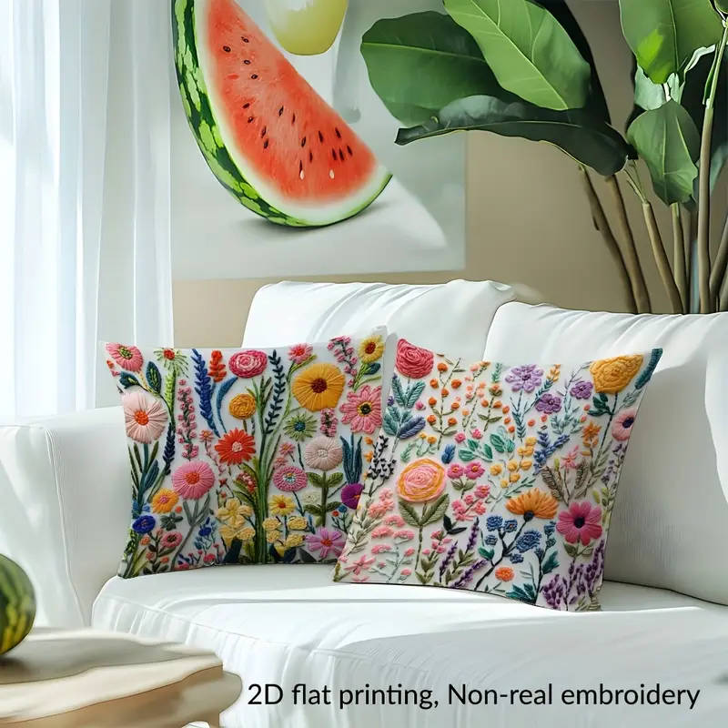 4 Piece, 2D flat printing floral embroidery pattern printing, Non-real embroidery, pillow covers