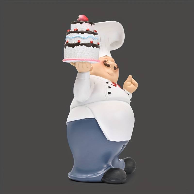 1pc Charming Resin Chef Figurine with Cake Design Playful Kitchen Decor for Home Restaurant or