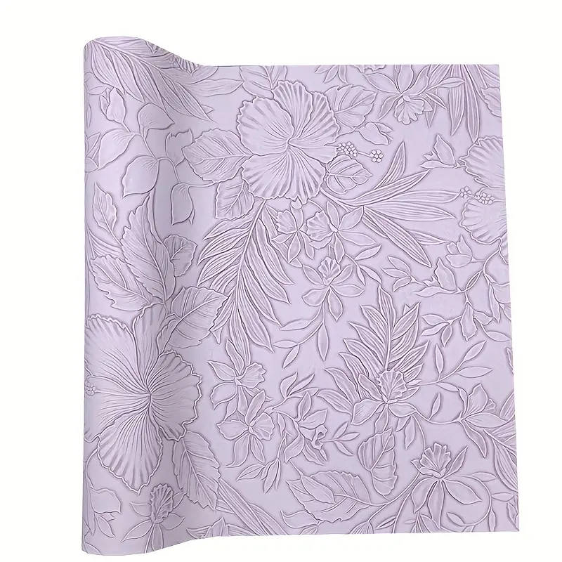 1 11.75 x 53.5 inch Leaf and Flower Embossed Faux Leather Fabric Roll Purple