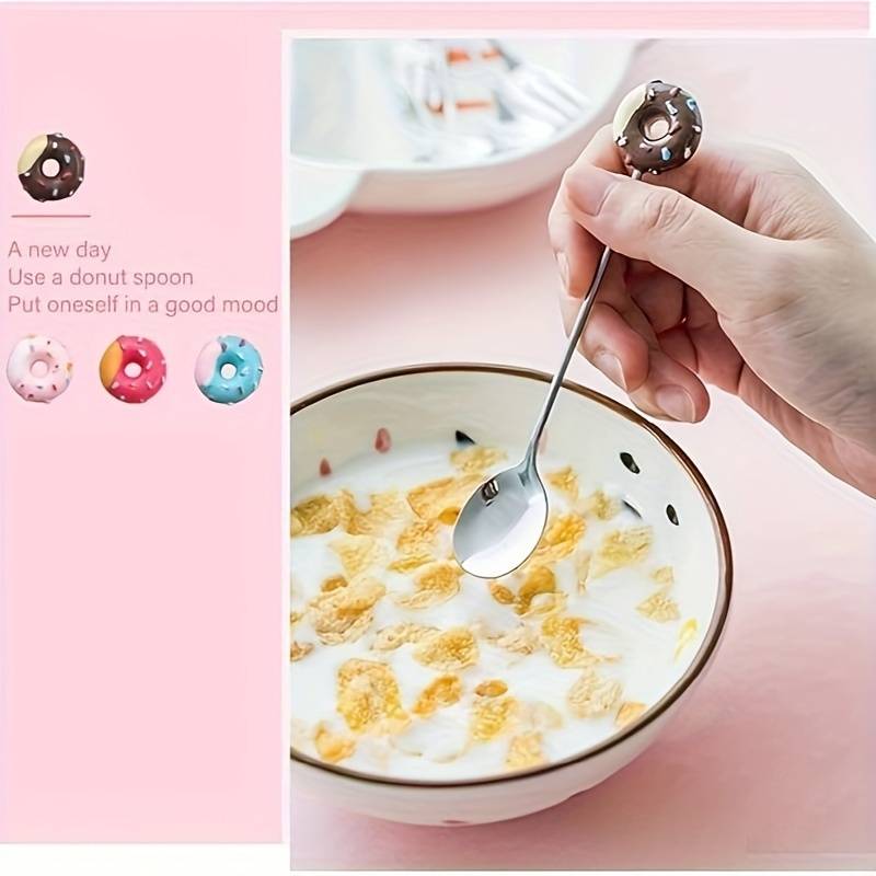 4pcs Set of Cute Donut Stainless Steel Spoons Perfect for Desserts Ice Cream Coffee Idea
