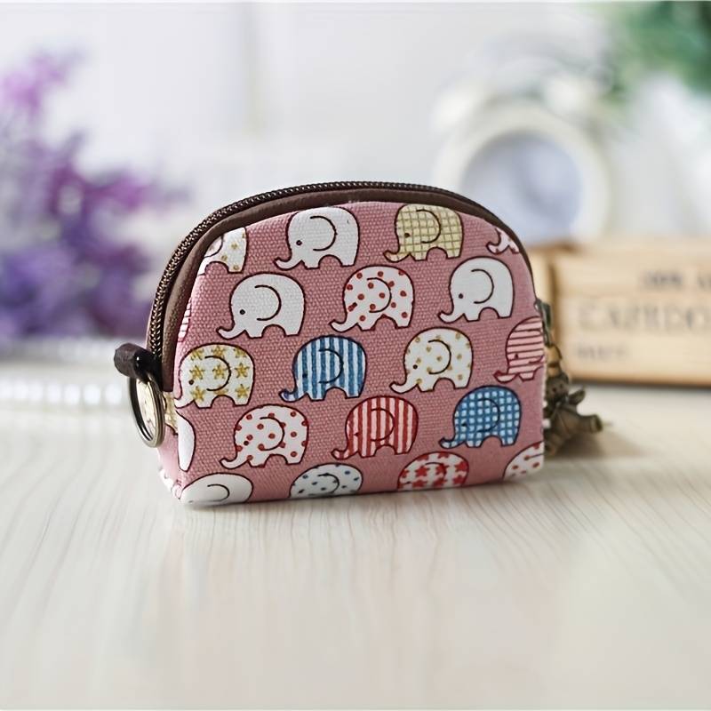 1pc Women's Cute Cartoon Cat Print Canvas Clutch Wallet Zippered Coin Purse with Animal Design L