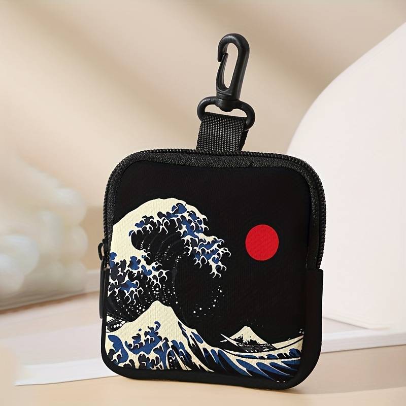 1pc Wave Sun Pattern Printed Large Capacity Coin Purse Digital Printing Multi-Functional Key Card