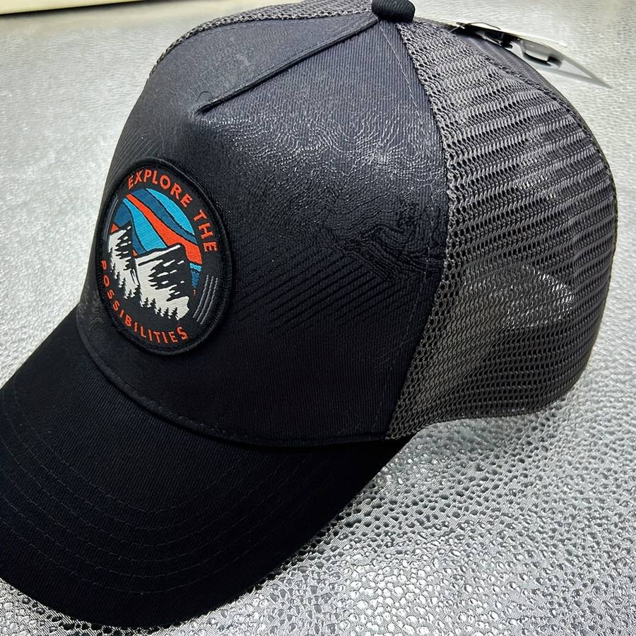 1pc Baseball Cap with Snow Mountain Embroidery Adjustable Snapback Sporty Blue White Strip