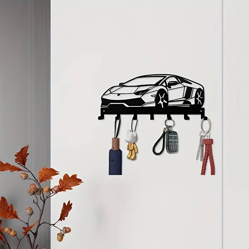 1pc Modern Metal Car-Shaped Wall Key Hook Easy Install Decorative Storage for Living Room Bedroom