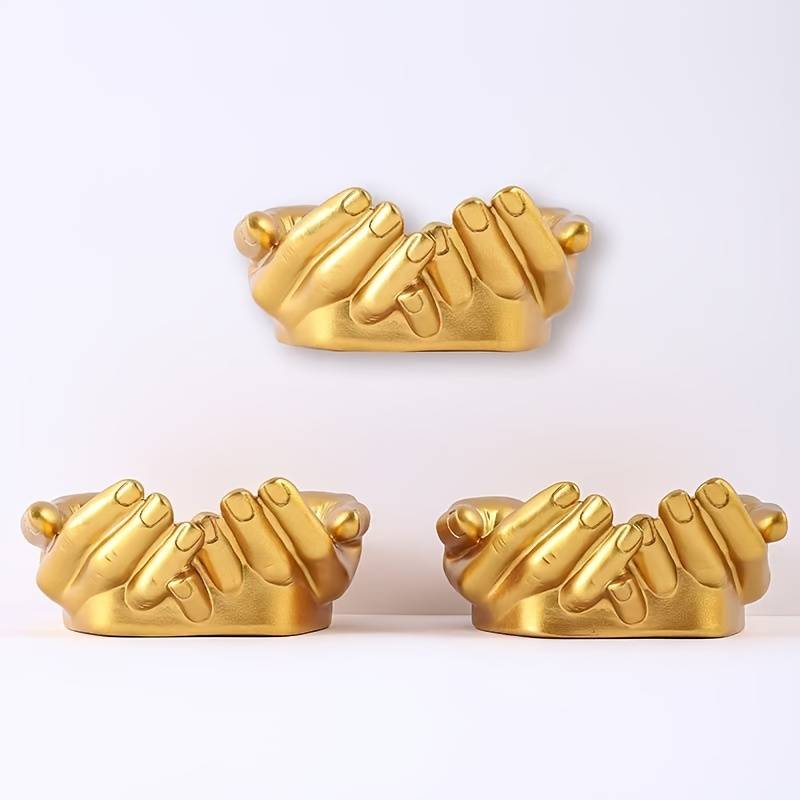 1pc Elegant Golden Hand-Shaped Resin Ashtray with Colorful Macaron Display Abstract Wall-Mounted