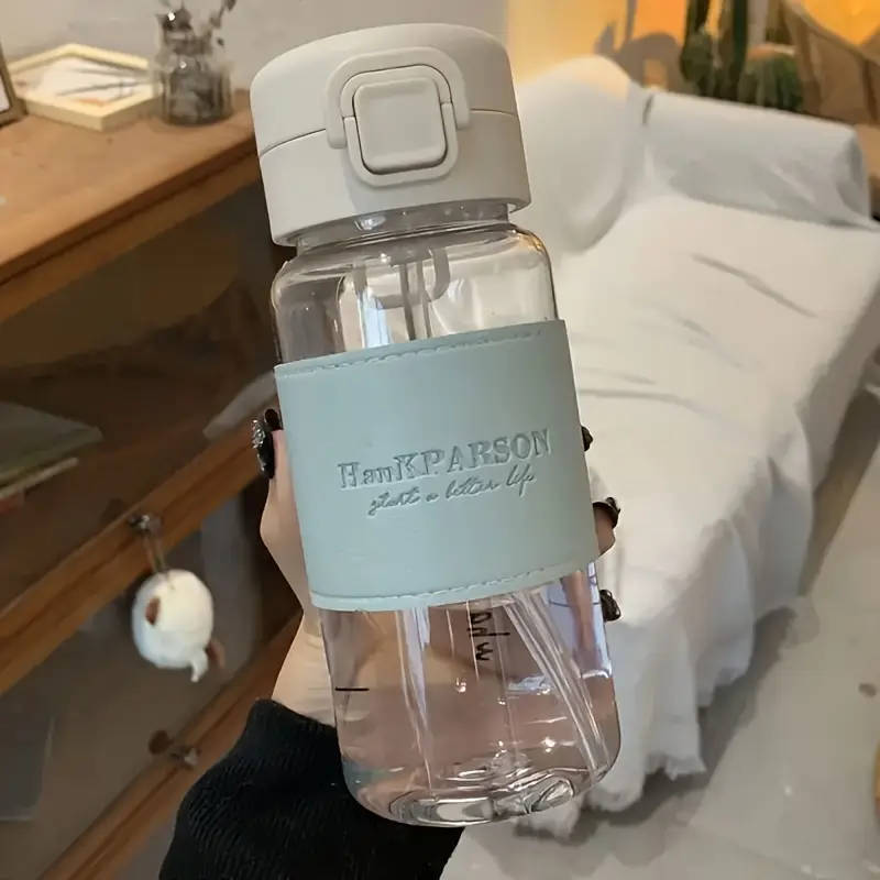1pc 500ml BPA-Free Plastic Water Bottle with Straw Flip LAid Leakproof Durable for Outdoor Sports Fi